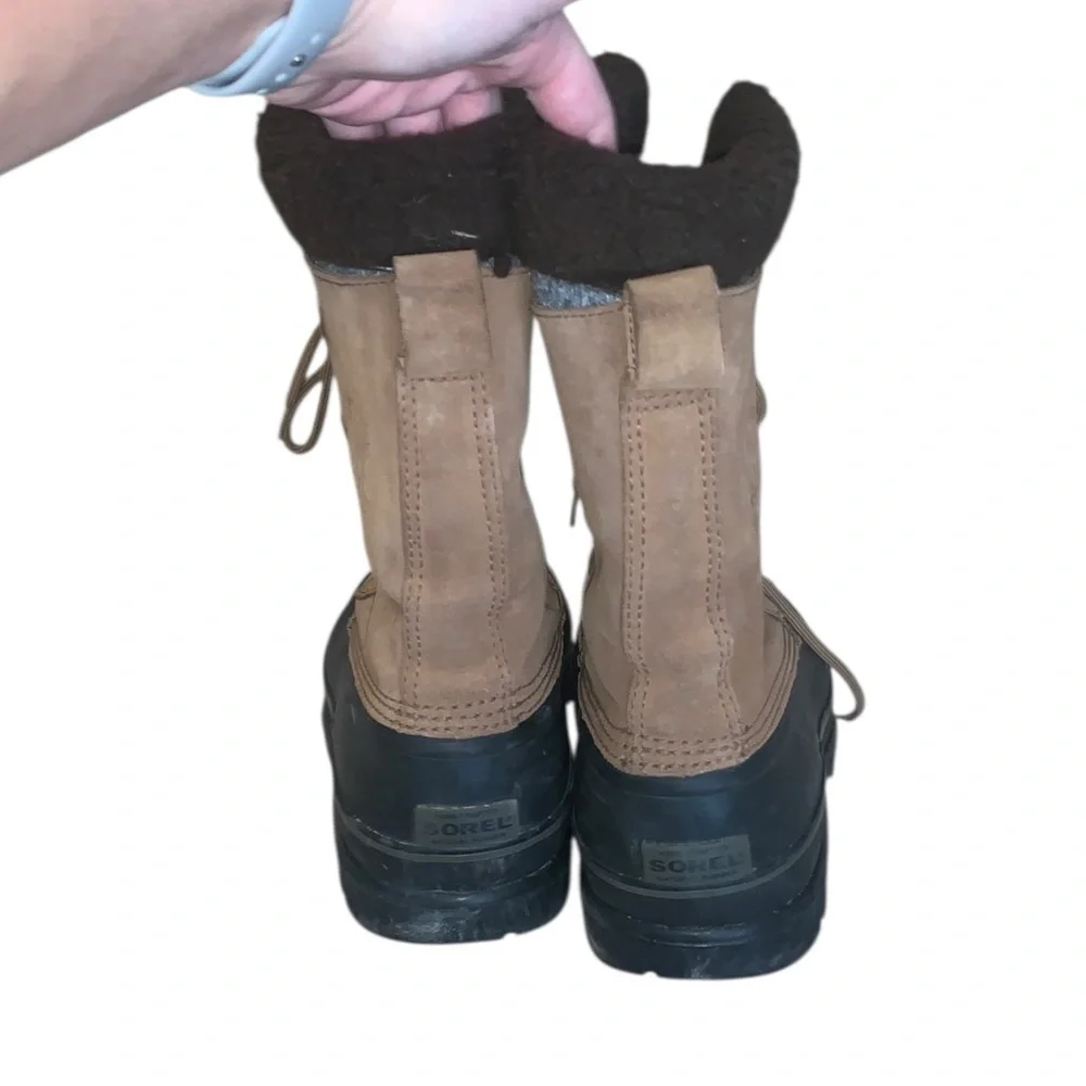 Sorel Ice Pack Brown and Black Leather Rubber Insulated Lace-Up Winter Boots
